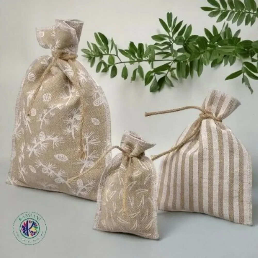 IKEA VINTERFINT Gift Bag Wrapping Jewelry Mixed Patterns/Natural Jute - Set of 3
